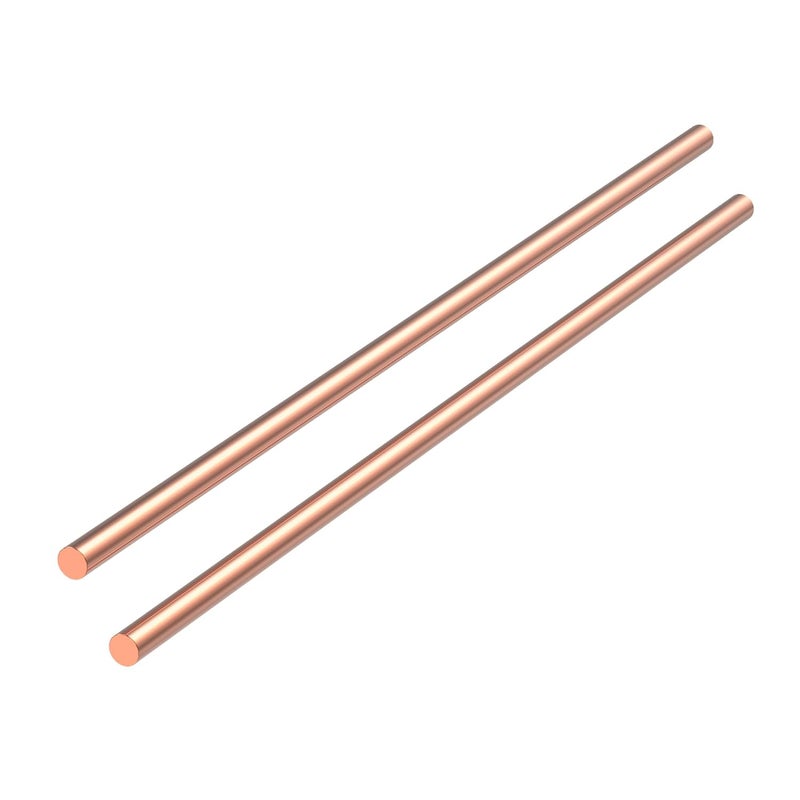 KWOKWEI قطعتان من قضبان النحاس النقي المستديرة، قطر 1/4" (6 مم) قضيب نحاسي صلب، طول 10" (250 مم) قضيب معدني عاري، قضيب نحاسي لآلة الخراطة لصناعة المعادن - Image 1
